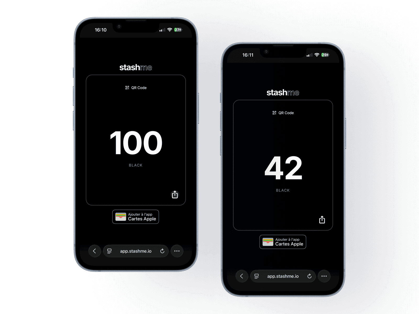 Stashme app sur iPhone